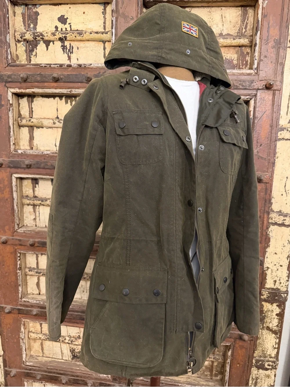 Women’s Barbour Olive Green Hooded Field Jacket size 4 - style Brighton Parka